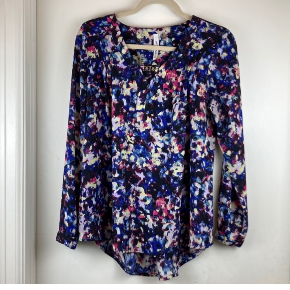 NY Collection Women's Multicolor Abstract Pattern Long Sleeve Blouse A156